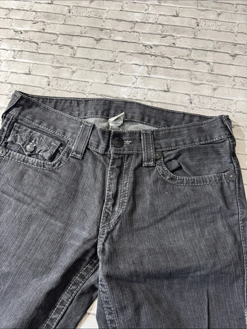 True Religion mens 34x32 black bootcut flare Y2K denim jeans EUC
